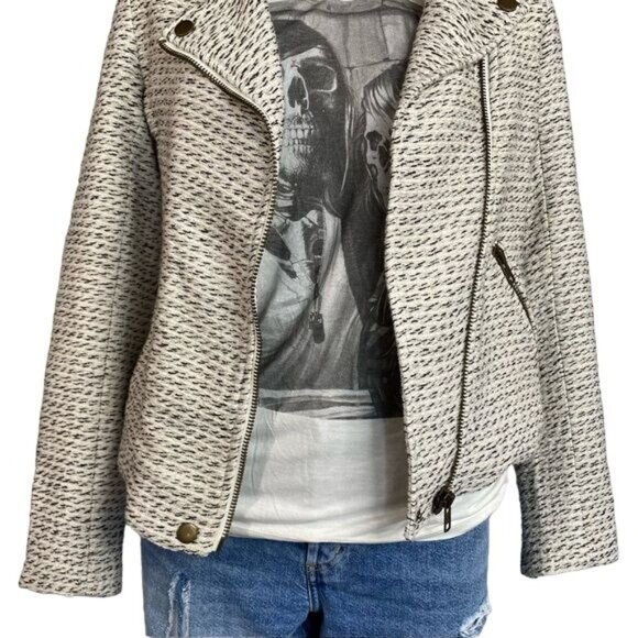 TL The Letter Moto Jacket White/Black/Gold Thread Zipper Wool Blend Size XS - Picture 3 of 12